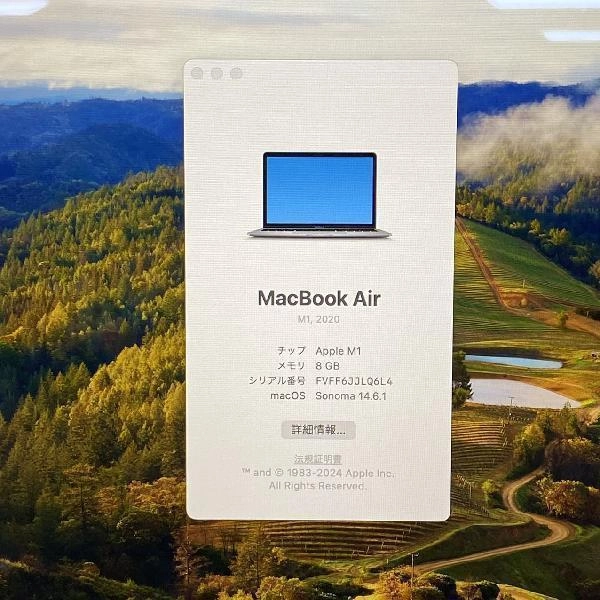 MacBook Air M1 2020  8GB 256GB MGN63J/A 極美品 スペースグレイ