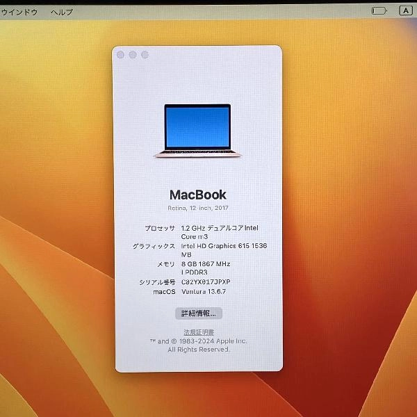 Macbook Retina 12インチ 2017  8GB 256GB A1534 ゴールド