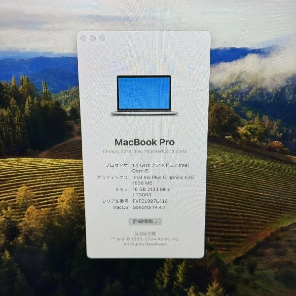 MacBook Pro 13インチ 2019 Thunderbolt 3ポートx 2 256GB G0W73J/A A2159 新品同様 シルバー