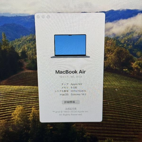 MacBook Air M2 2023 8GB 256GB MQKW3J/A A2941 極美品 ミッドナイト