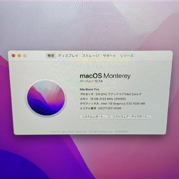 MacBook Pro 15インチ 2016 256GB MWL72J/A A1707 シルバー