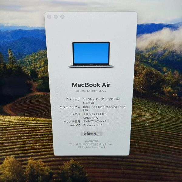 MacBook Air Retina 13インチ 2020 256GB MWTJ2J/A A2179 極美品 スペースグレイ