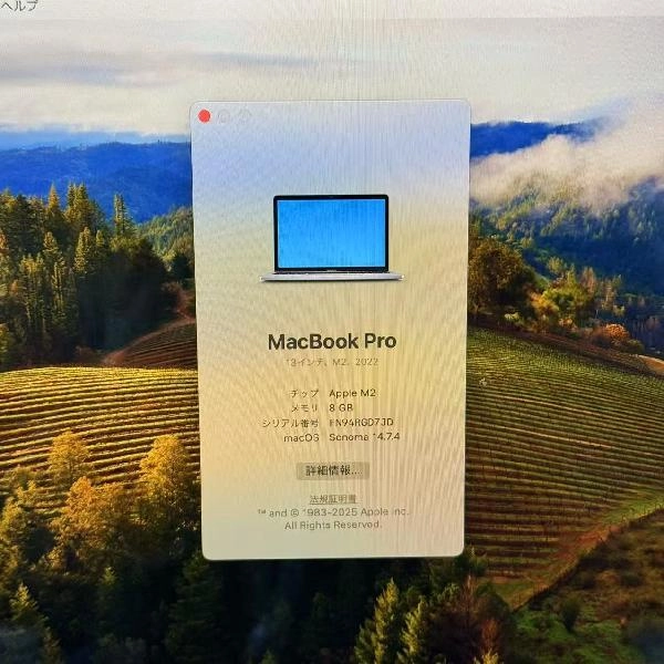 MacBook Pro 13インチ M2 2022 256GB MNEH3J/A A2338 スペースグレイ