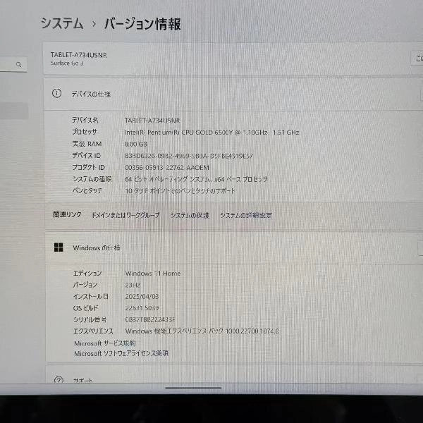 Microsoft Surface Go 3 Wi-Fiモデル 128GB 8VA-00015 極美品