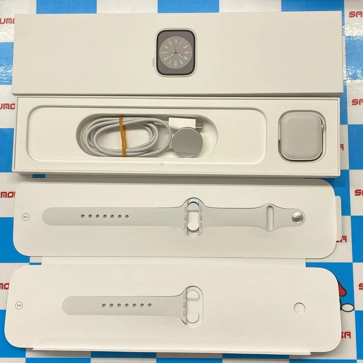 Apple Watch Series8 32GB 41mm シルバーアルミニウム ホワイトスポーツバンド MP4A3J/A SIMフリー 新品同様品