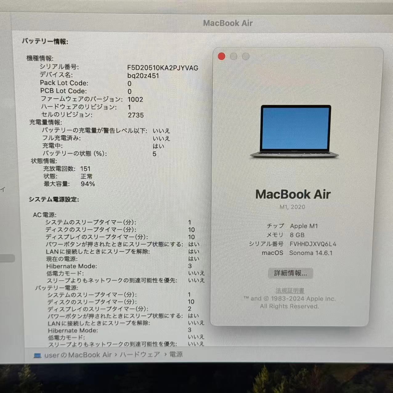 MacBook Air 13インチ Late2020 Apple M1 7GPU 8CPU 8GB/256GB スペースグレイ MGN63J/A