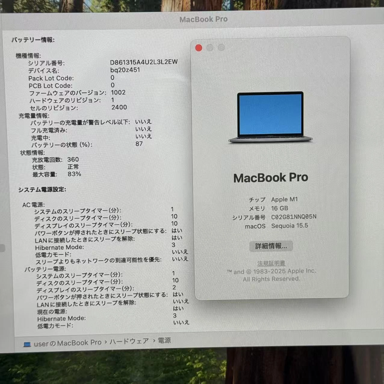 MacBook Pro 13インチ M1 2020 16GB/256GB 8CPU 8GPU スペースグレイ Z11B000DHJ/A 美品