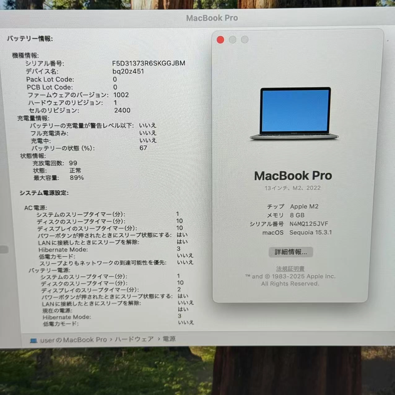 MacBook Pro 13インチ M2 2022 8GB/256GB 8CPU 10GPU スペースグレイ MNEH3J/A 極美品