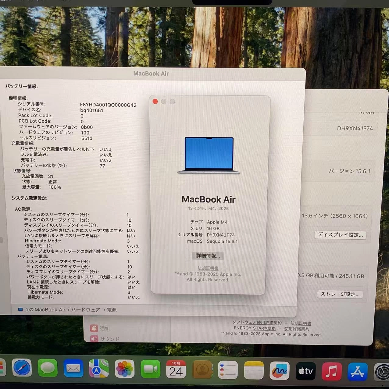 MacBook Air 13インチ Early2025 Apple M4 CPU:10C/GPU:8C 16GBGB/256GB USキーボード  Z1H70005HJ/A 新品同様 ミッドナイト