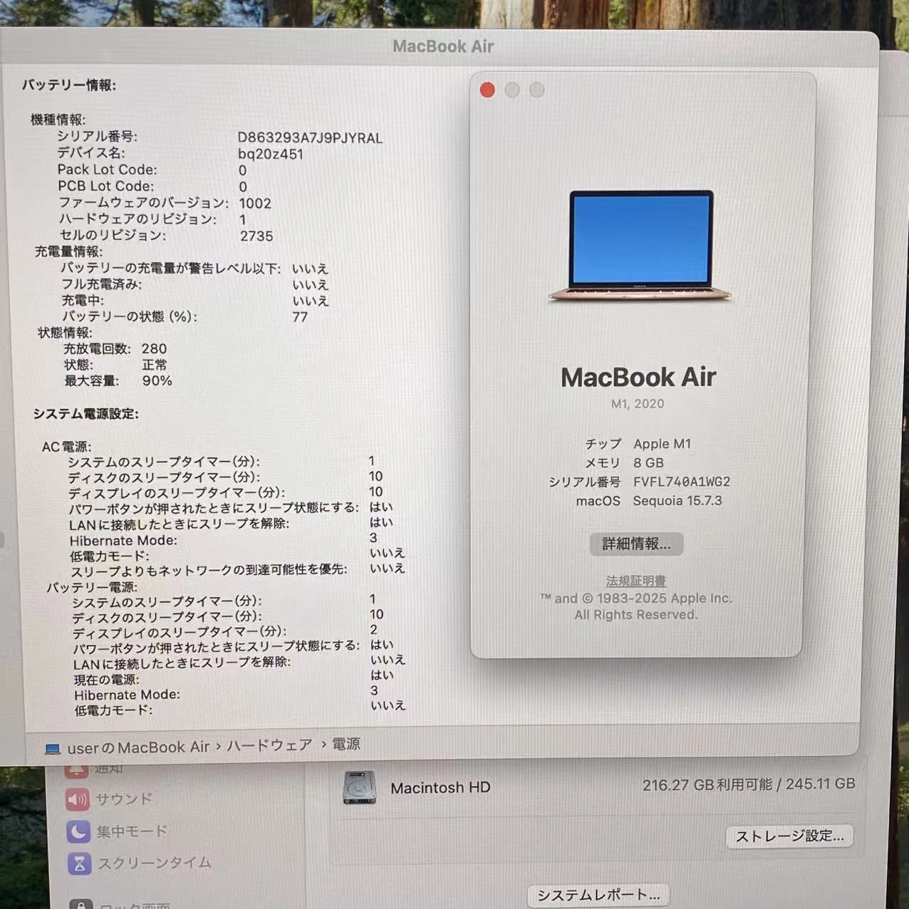 MacBook Air 13インチ Late2020 Apple M1 8CPU 7GPU 8GB/256GB ゴールド A2337