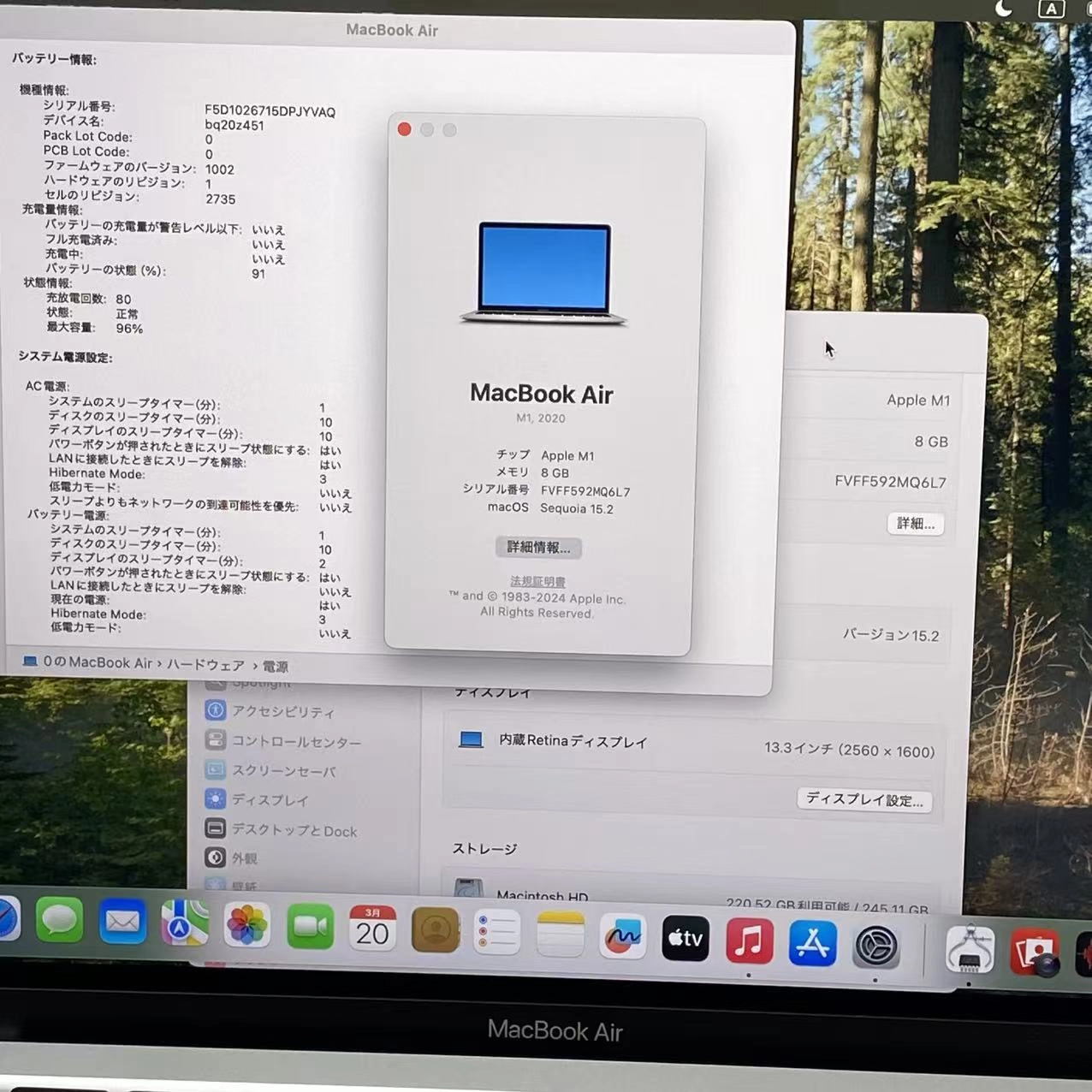 MacBook Air 13インチ Late2020 Apple M1 8GB/256GB シルバー MGN93J/A ジャンク品