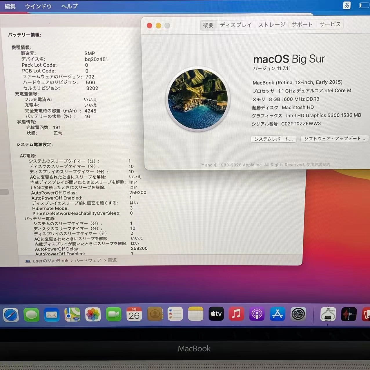 MacBook 12インチ Early2015 1.1GHz 8GB 256GB シルバー A1534