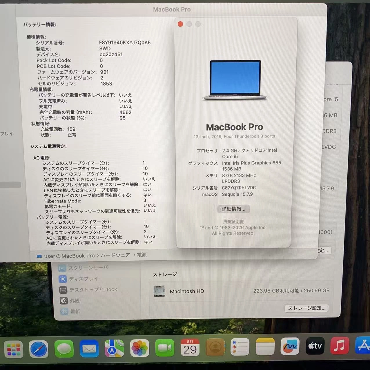 MacBook Pro 13インチ Mid2019 2.4GHz Corei5 8GB/256GB シルバー MV992J/A